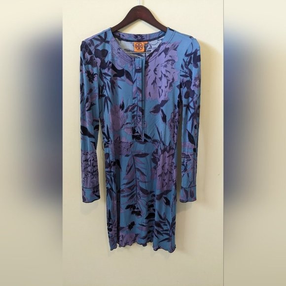 Tory Burch Blue & Violet Floral Viscose Signature Print Dress  XS - Picture 1 of 10